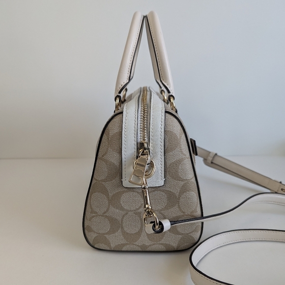 Coach Rowan Top-Handle Satchel Bag Beige Taupe Signature Canvas Ivory Leather - Picture 2 of 16
